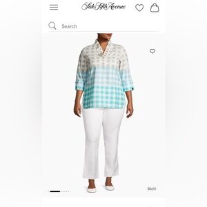 Ming Wang Women’s Ruffled Cotton Gingham Blouse Spring Casual Tan/Blue Size Med